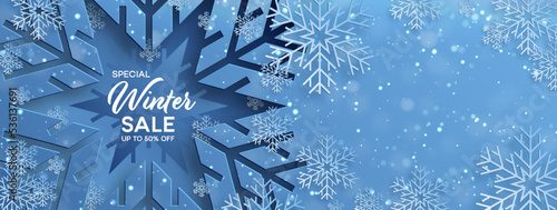 Winter Sale banner illustration on festive pattern