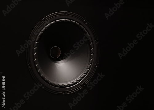 Hifi audio speaker close up on black background. 