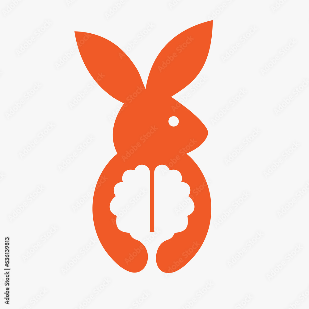 Rabbit Brain Logo Negative Space Concept Vector Template. Rabbit ...