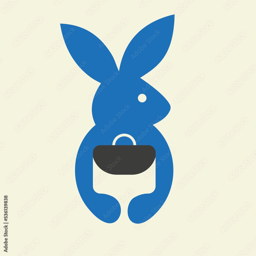 Fototapeta premium Rabbit Bag Logo Negative Space Concept Vector Template. Rabbit Holding Bag Symbol