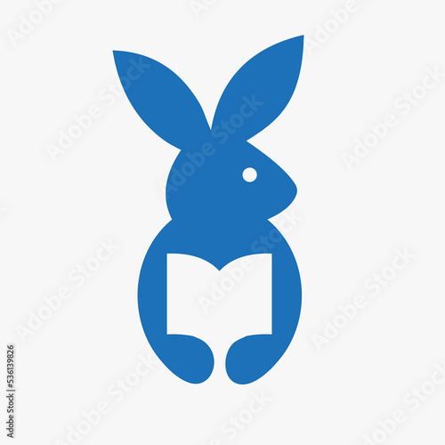 Rabbit Education Logo Negative Space Concept Vector Template. Rabbit Holding Book Symbol