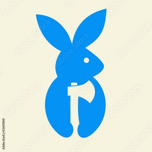 Rabbit Axe Logo Negative Space Concept Vector Template. Rabbit Holding Axe Symbol