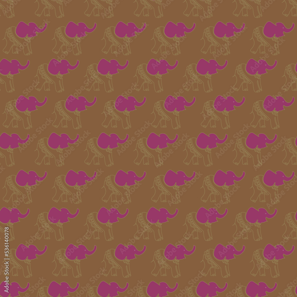 Brown geometric elephant seamless pattern print background. Great for fabric, wallpaper, wrapping paper design projects and more. Vector illustration. Surface pattern design.