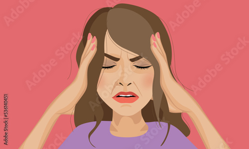 Woman having a painful headache illustration