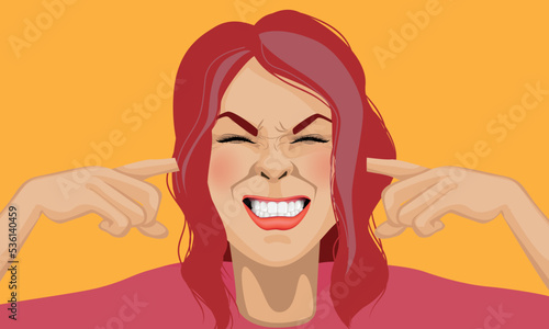 woman plugging her ears with fingers illustration