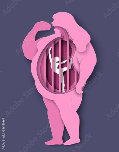 Fat woman body with slim figure inside stomach