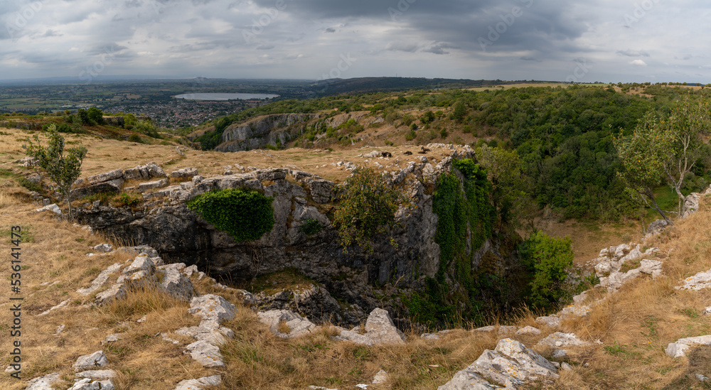 view of Cheddar Gorge in the Mendip Hills near Cheddar in Somerset