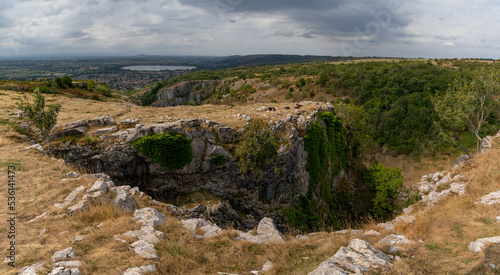 view of Cheddar Gorge in the Mendip Hills near Cheddar in Somerset