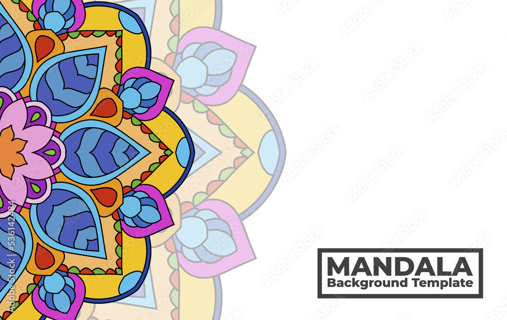 Obraz premium Vector background template with ornamental mandala pattern design, Decorative flower mandala banner with place for texts