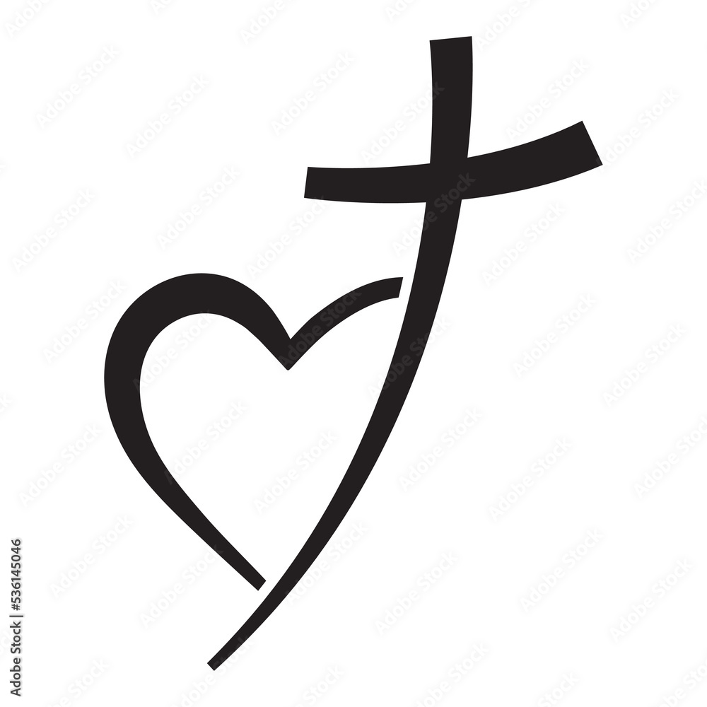 Christian cross icon and heart shape. Abstract religious symbol. Vector illustration. Love of God concept. Christian cross icon and heart shape. Abstract religious symbol. Vector illustration. Love of God concept.