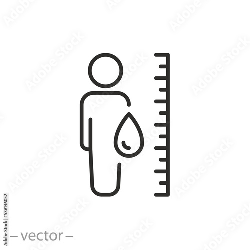 body water level icon, hydration or dehydration, loss or gain liquid, thin line symbol on white background - editable stroke vector illustration eps10