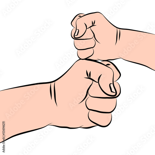 Hand drawn of two fist bump top and down illustration