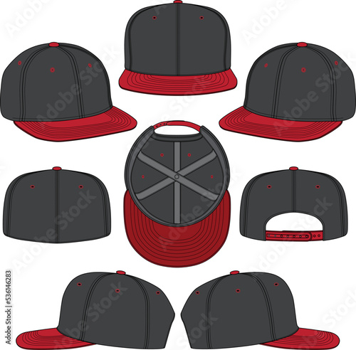Blank Baseball Snapback flat fashion sketch set mockup	

