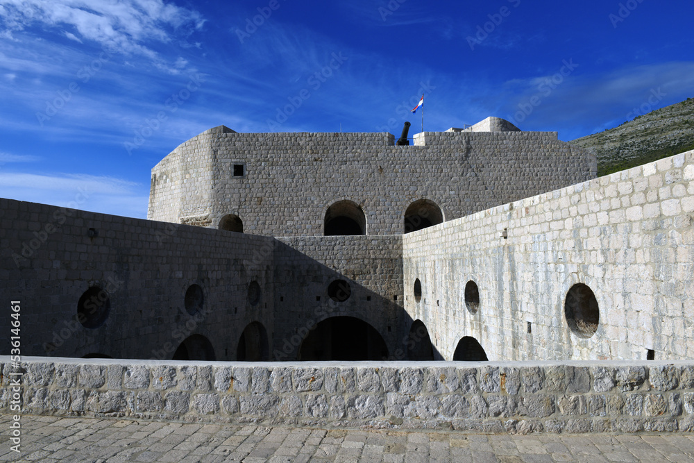 Naklejka premium Medieval Lovrijenac Fort at the northern harbor entrance from the old town walls in Dubrovnik, Croatia, Adriatic Sea, Dalmatia region