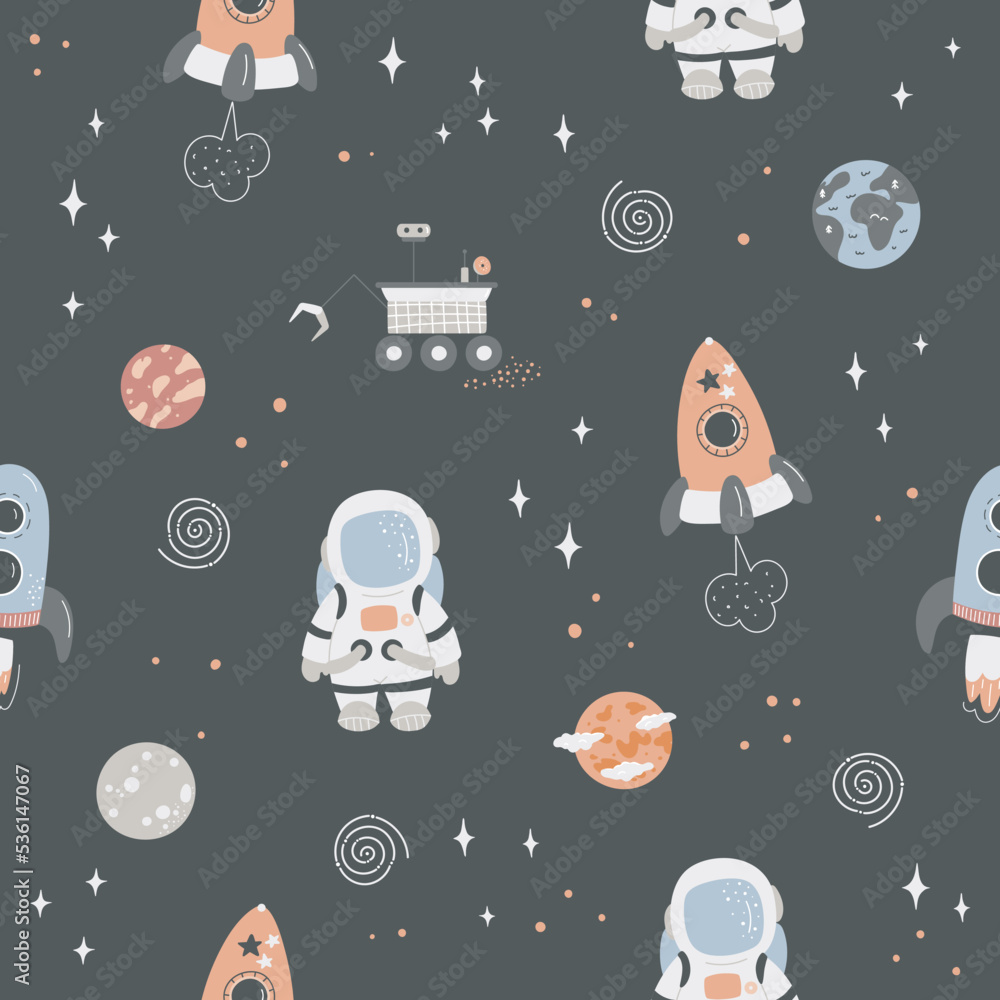 Naklejka premium Hand drawn space seamless pattern