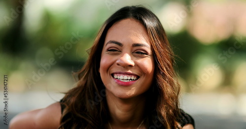 Happy hispanic woman laughing and smiling, person real life laugh. Latina ethnicity