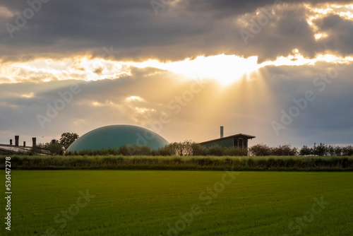 Biogasanlage im Sonnenuntergang photo