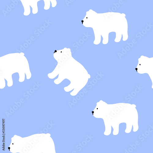 seamless pattern with white polar bear on blue background,animalistic print for wallpaper,cover design,packaging,interior decor,simple flat baby illustration,scandinavian hand drawn clipart. 