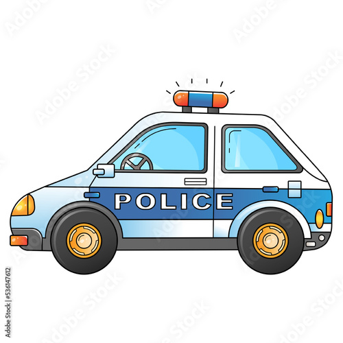 Cartoon police car. Image of transport or vehicle for children. Colorful vector illustration for kids.