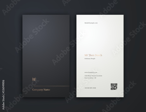 business card, dark gold and white vertical card name, vertical luxury editable business card template