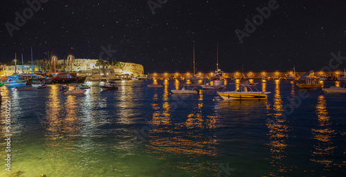Night view of the old port, Hersonissos, Crete, Greece photo