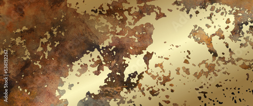 Grunge vector watercolor and gold art background for design interior. Hand drawn illustration for cover design, booklet, postcard, poster, flyers, cards. Watercolour dirty texture backdrop.