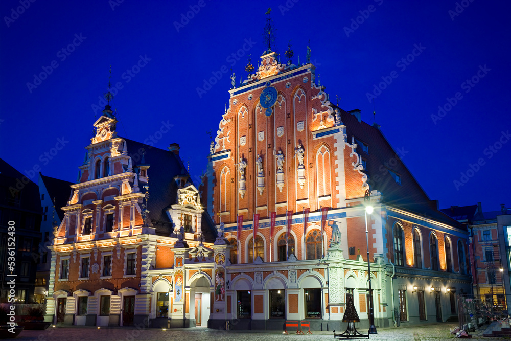  Night view of House of the Blackheads in Riga, Latvia