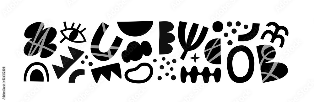 Set of black and white abstract shape doodle. Creative collage shapes collection. Random drawing, geometric art on isolated background. Modern contemporary illustration cartoon bundle. Set of black and white abstract shape doodle. Creative collage shapes collection. Random drawing, geometric art on isolated background. Modern contemporary illustration cartoon bundle.