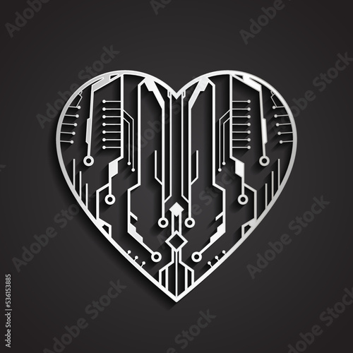 3d circuit board heart silver symbol