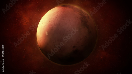 Planet Mars in the darkness of space.