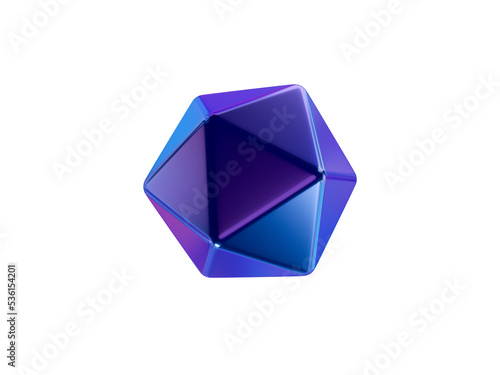3d holographic geometric shape icosahedron. Metal simple figure for your design on isolated background. 3d rendering illustration