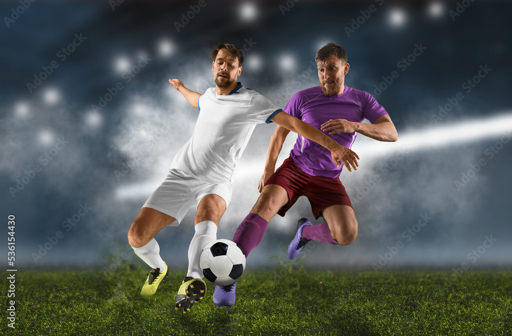 Naklejka premium Two football player man in action