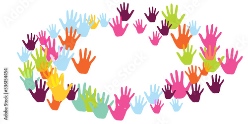 Creative kids handprints art therapy concept background design.