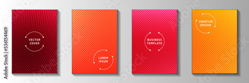 Grunge circle screen tone gradation front page templates vector series. Digital magazine faded