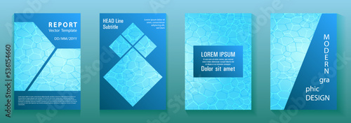World Oceans Day brochure cover templates. Ecological booklets with clean sea water pattern.
