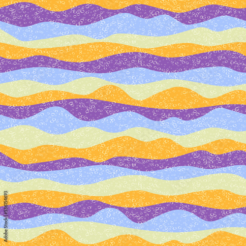 Curve multicolor wave stripes flow vector seamless pattern.