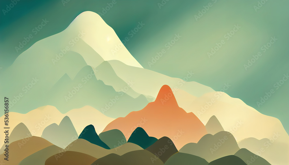 Mountain relief layered flat illustration. Abstract mountain illustration. Mountain landscape. Digital illustration.