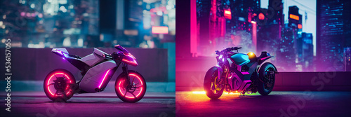 Futuristic bike design  cyberpunk neon lights  collection