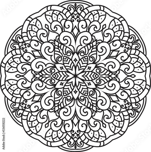 Vector abstract mandala pattern.Black and white illustration.Outline.Coloring page for coloring book.