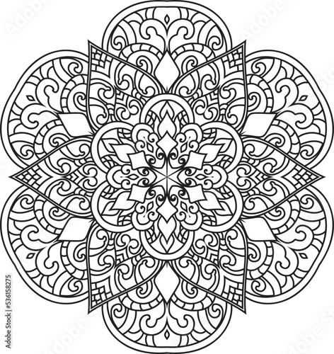 Vector abstract mandala pattern.Black and white illustration.Outline.Coloring page for coloring book.