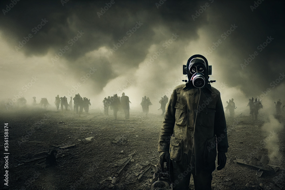 man with gas mask in apocalyptic post war environment man with gas mask in apocalyptic post war environment