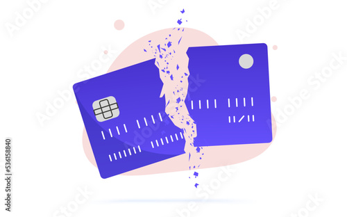 Destroying credit card - Cracked and broken bank card vector illustration on white background