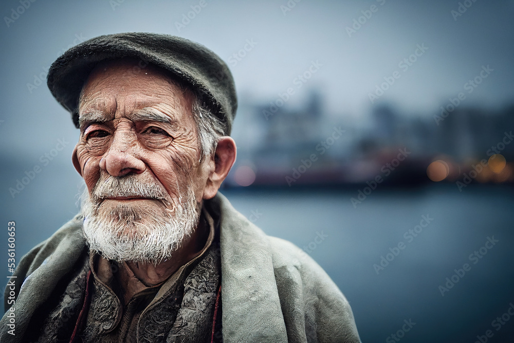 Photorealistic illustration of an old man, AI generated, is not based on any real image or character Photorealistic illustration of an old man, AI generated, is not based on any real image or character