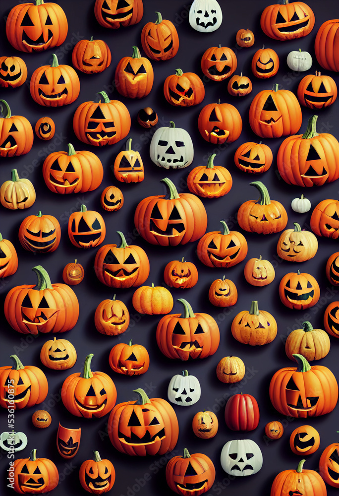 Lots of pumpkins with faces.
Lots of pumpkins with faces.