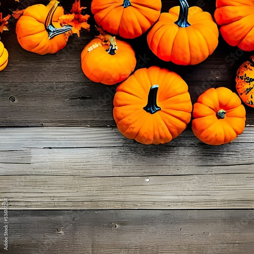 Autumn background for text with pumpkins. Top view. Copy space