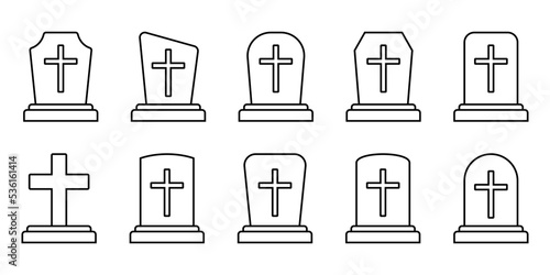 Tombstone icon. Rip grave icon vector. Expanded stroke.