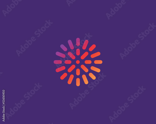 Firework logotype. Abstract sun logo. Gradient explosion icon isolated on dark background. Vector illustration.