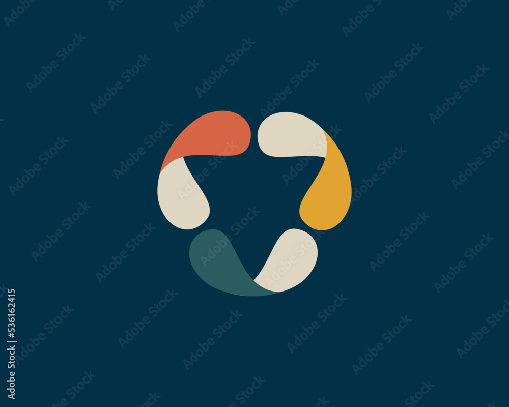 Abstract triangle logo from rotating shapes. Flat atomic energy force sign logotype. Creative recycling cycle icon. Vector illustration. Abstract triangle logo from rotating shapes. Flat atomic energy force sign logotype. Creative recycling cycle icon. Vector illustration.