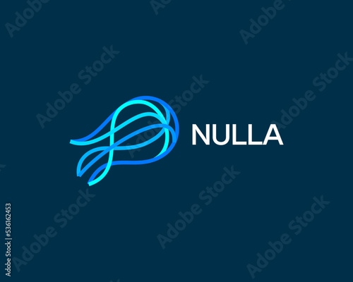 Abstract jellyfish logo from colorful lines. Creative motion logotype. Vector illustration.
