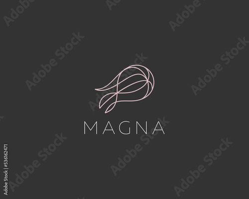Abstract jellyfish logo from lines. Universal motion logotype. Vector illustration.